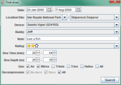 Dive Search Dialog